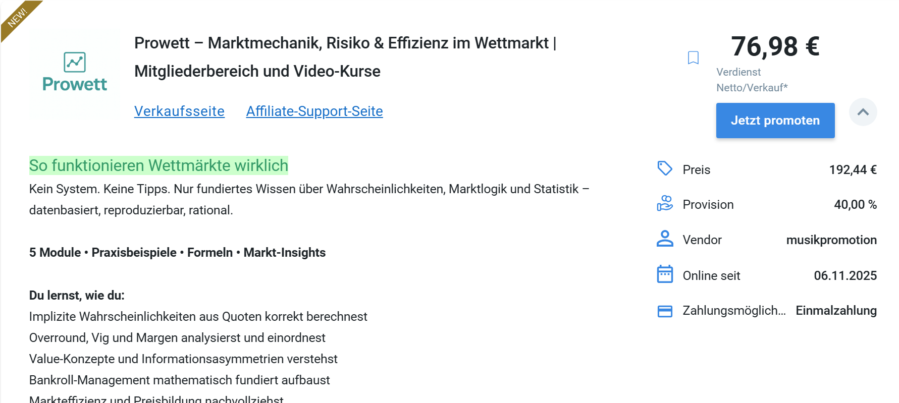Affiliate Übersicht Prowett – Marktmechanik & Wettanalyse